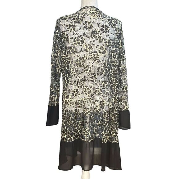 Vocal Duster Cardigan Size XL Brown Black Boho Animal Print Lace Semi Sheer - Picture 2 of 7